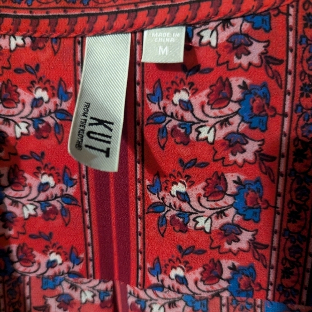 KUT Red and Blue V-Neck Long Benica Slit Sleeve Blouse - Picture 7 of 8